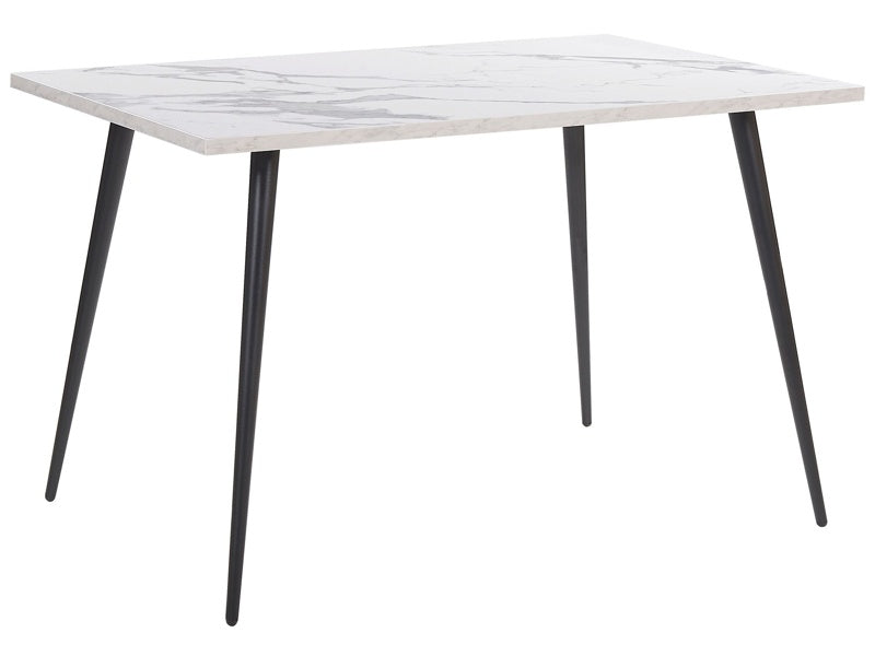 Dining Table White Marble Effect Top Black Metal Legs Rectangular 120 x 80 cm for 4 People Modern Glamour Style Beliani