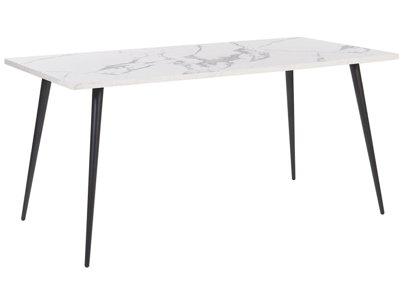 Dining Table White Marble Effect Top Black Metal Legs Rectangular 160 x 80 cm for 6 People Modern Glamour Style Beliani