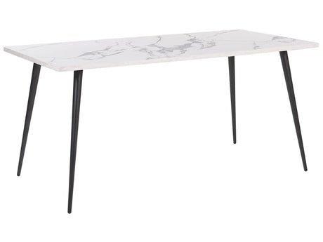 Dining Table White Marble Effect Top Black Metal Legs Rectangular 160 x 80 cm for 6 People Modern Glamour Style Beliani