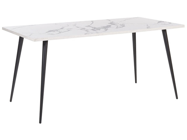 Dining Table White Marble Effect Top Black Metal Legs Rectangular 160 x 80 cm for 6 People Modern Glamour Style Beliani