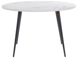 Dining Table White Marble Effect Top Black Metal Legs Round  120 cm Modern Glamour Style Beliani
