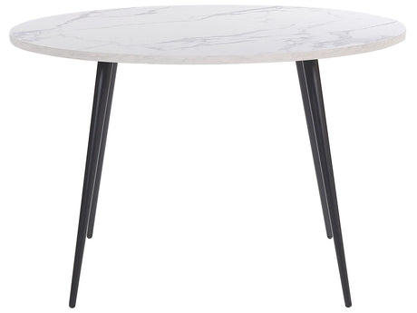 Dining Table White Marble Effect Top Black Metal Legs Round  120 cm Modern Glamour Style Beliani