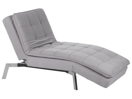 Chaise Lounge Light Grey Velvet Tufted Adjustable Back and Legs Modern Glam Beliani