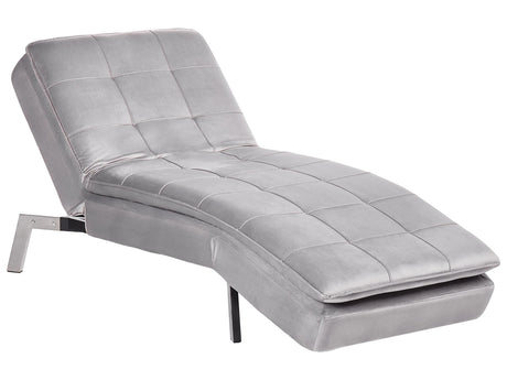 Chaise Lounge Light Grey Velvet Tufted Adjustable Back and Legs Modern Glam Beliani