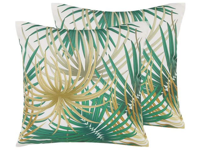 Set of 2 Outdoor Cushions Multicolour Polyester Square 45 x 45 cm Palm Leaf Motif Modern Design Beliani