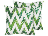 Set of 2 Garden Cushions White and Green Polyester Square 45 cm Chevron Floral Pattern Modern Outdoor Decor Beliani