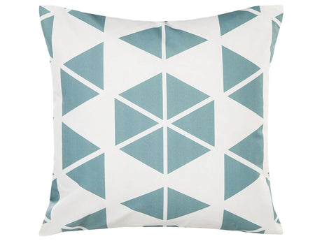 Outdoor Garden Pillow White and Blue Polyester Square 45 x 45 cm Triangle Geometric Pattern  Beliani