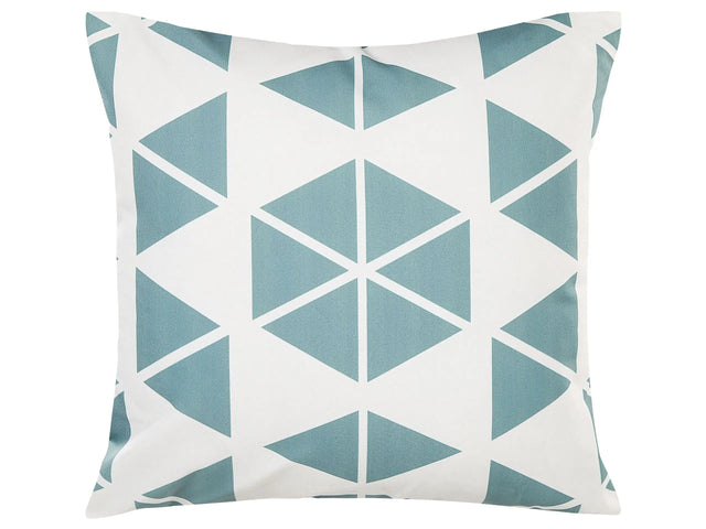 Outdoor Garden Pillow White and Blue Polyester Square 45 x 45 cm Triangle Geometric Pattern  Beliani