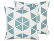 Set of 2 Outdoor Garden Pillows White and Blue Polyester Square 45 x 45 cm Triangle Geometric Pattern Beliani