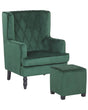 Armchair with Footstool Green Velvet Fabric Wooden Legs Wingback Style Beliani