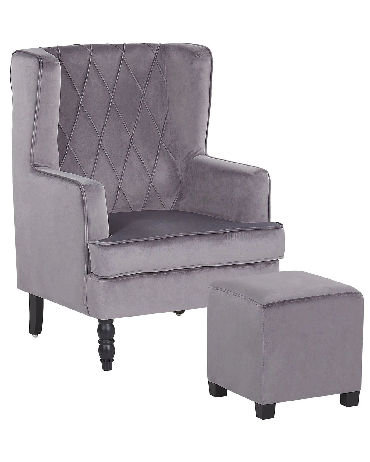 Armchair with Footstool Grey Velvet Fabric Wooden Legs Wingback Style Beliani