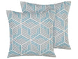 Set of 2 Garden Cushions Grey and Blue Polyester Square 45 cm 3D Effect Geometric Pattern Modern Design Beliani