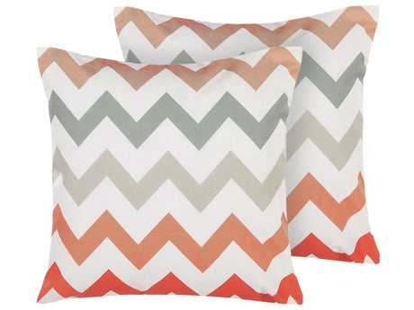 Set of two Outdoor Garden Cushions Multicolour White Polyester Zip Cover Square 45 x 45 cm Modern Chevron Design Beliani