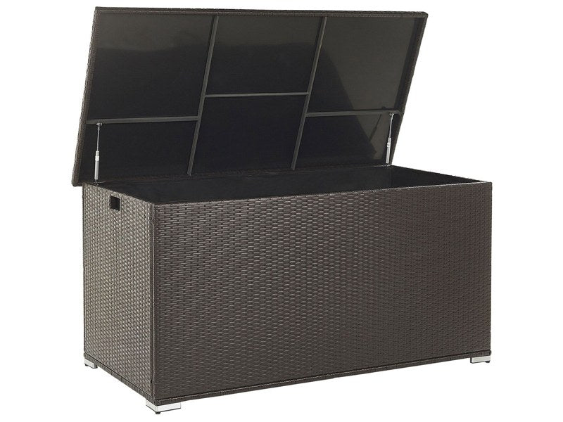 Outdoor Storage Box Brown Faux Rattan Garden Deck Cushion Chest 155 x 75 cm Beliani