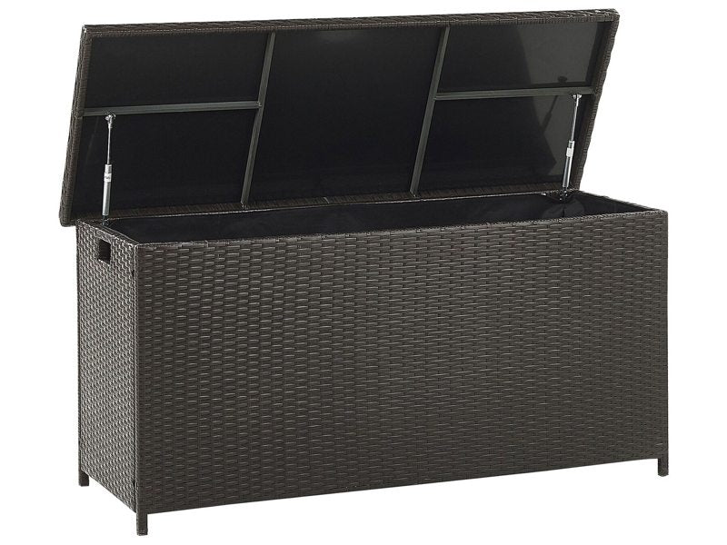 Outdoor Storage Box Brown Faux Rattan Garden Deck Cushion Chest 126 x 46 cm Beliani