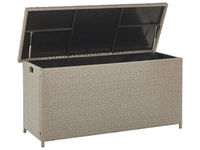 Outdoor Storage Box Beige Faux Rattan Garden Deck Cushion Chest 126 x 46 cm Beliani