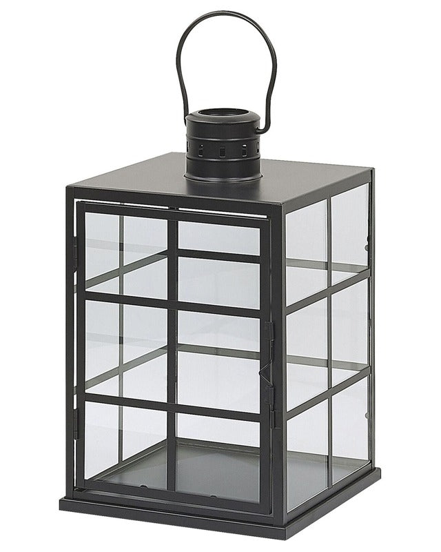 Lantern Black Metal 27 cm Glass Wall with Handle Scandinavian Decor Beliani