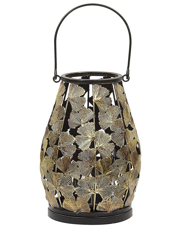 Lantern Gold Metal 27 cm with Glass Candle Holder Leaf Pattern Modern Beliani