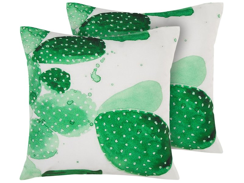 Set of 2 Garden Cushions Green Polyester Cactus Pattern 45 x 45 cm Modern Design Water Resistant Beliani