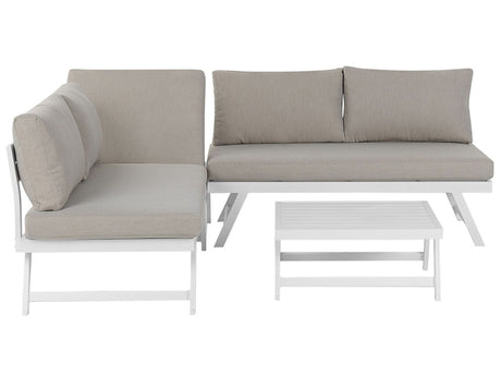 5 Seater Garden Sofa Set Taupe Cushions White Frame Adjustable Seats Coffee Table Modern Design Beliani