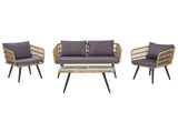 Garden Conversation Sofa Set Beige Faux Rattan with Grey Cushions and Tempered Glass Coffee Table Steel Legs Rustic Beliani