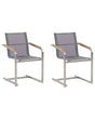 Set of 2 Garden Chairs Grey Synthetic Seat Stainless Steel Frame Cantilever Style  Beliani