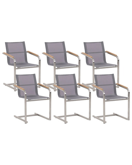 Set of 6 Garden Chairs Grey Synthetic Seat Stainless Steel Frame Cantilever Style  Beliani