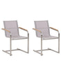 Set of 2 Garden Chairs Beige Synthetic Seat Stainless Steel Frame Cantilever Style Beliani