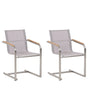 Set of 2 Garden Chairs Beige Synthetic Seat Stainless Steel Frame Cantilever Style Beliani