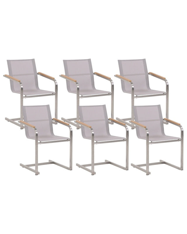 Set of 6 Garden Chairs Beige Synthetic Seat Stainless Steel Frame Cantilever Style  Beliani