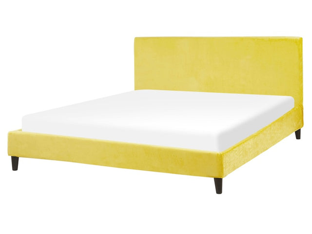 EU King Size Panel Bed 5ft3 Yellow Velvet Slatted Frame Contemporary Beliani