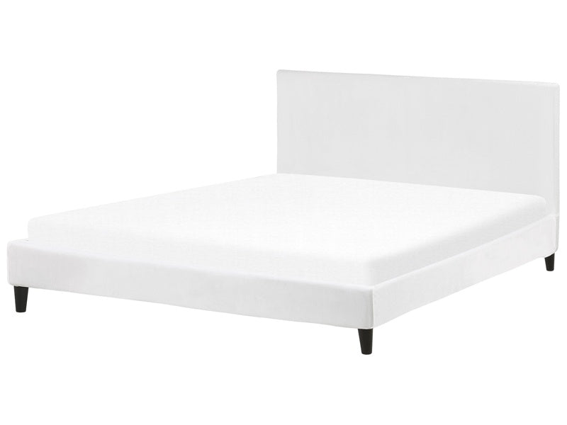 EU Super King Size Panel Bed 6ft White Velvet Slatted Frame Contemporary Beliani