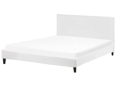 EU Super King Size Panel Bed 6ft White Velvet Slatted Frame Contemporary Beliani