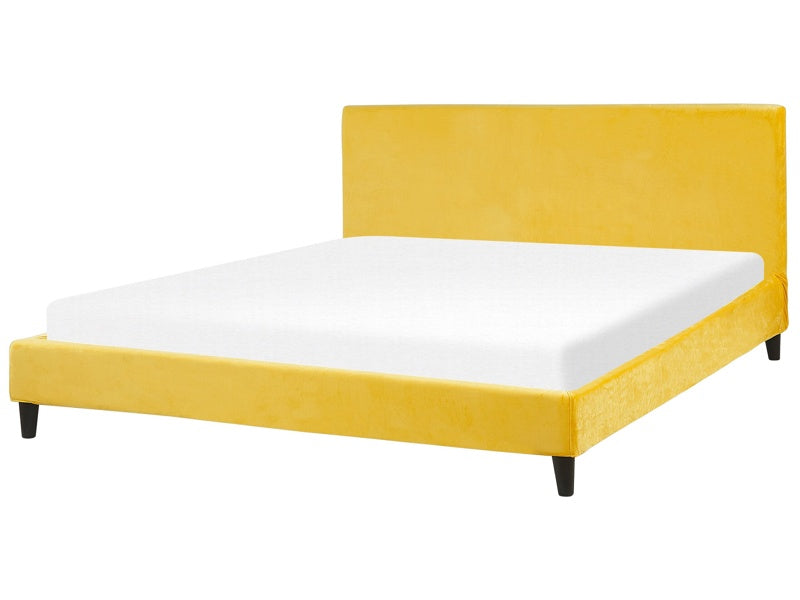 EU Super King Size Panel Bed 6ft Yellow Velvet Slatted Frame Contemporary Beliani