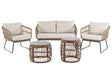 Garden Sofa Set Beige Cushions Faux Rattan Outdoor 4 Seater 2 Coffee Tables Beliani