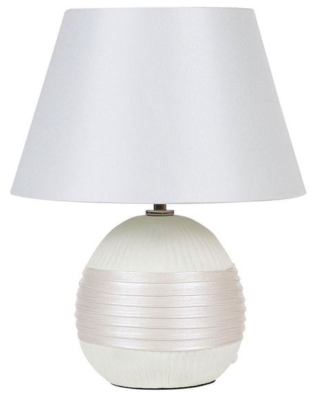 Table Lamp Off-White Ceramic Base Faux Silk Cone Shade Bedside Cream Table Lamp Beliani