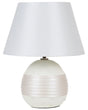 Table Lamp Off-White Ceramic Base Faux Silk Cone Shade Bedside Cream Table Lamp Beliani