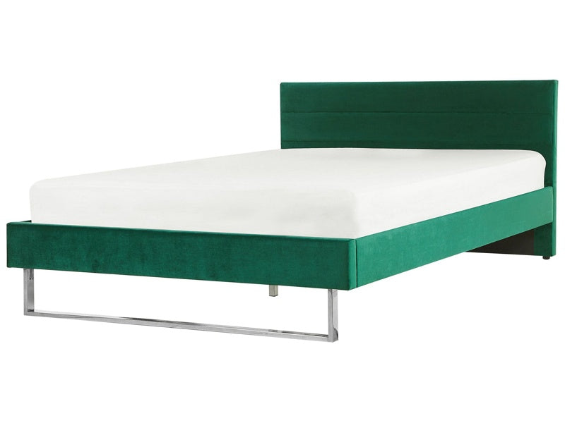 Upholstered Bed Frame Green Velvet EU Super King Size 6ft 180 x 200 cm Green Headboard Silver Leg Glam Beliani