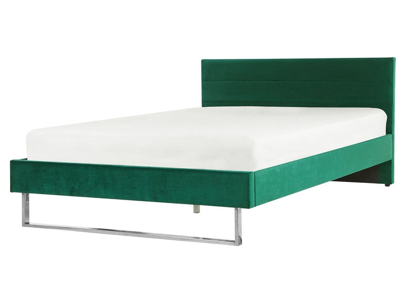 Upholstered Bed Frame Green Velvet EU King Size 5ft3 160 x 200 cm Green Headboard Silver Leg Glam Beliani