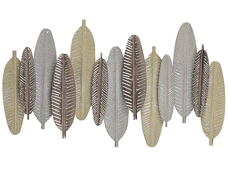 Wall Decor Feathers Gold and Silver Metal 66 x 37 cm Industrial Modern Beliani