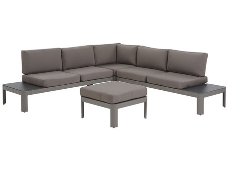 Outdoor Lounge Set Grey Aluminium Modular L-Shaped Corner Sofa with Ottoman Modern 5 Seater Garden Set Beliani