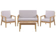 Garden Conversation Set Light Acacia Wood with Taupe Cushions Sofa with Armchairs and Coffee Table Beliani