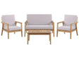 Garden Conversation Set Light Acacia Wood with Taupe Cushions Sofa with Armchairs and Coffee Table Beliani