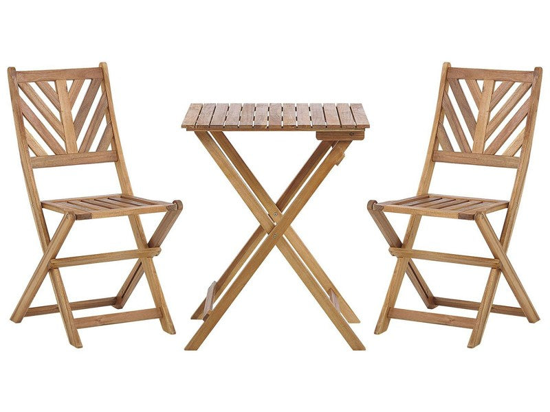 3 Piece Bistro Set Light Solid Acacia 2 Chairs and Tea Table Folding Slatted Design  Beliani