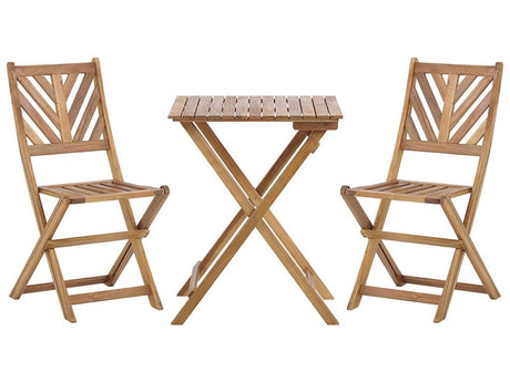 3 Piece Bistro Set Light Solid Acacia 2 Chairs and Tea Table Folding Slatted Design  Beliani