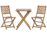 3 Piece Bistro Set Light Solid Acacia 2 Chairs and Tea Table Folding Slatted Design  Beliani