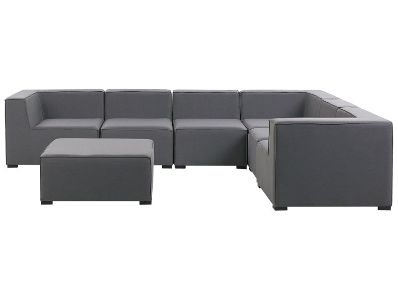 Corner Sofa Set Grey Fabric Upholstery 7 Seater with Ottoman Indoor Outdoor Modular Garden Lounge Set Left Hand Beliani