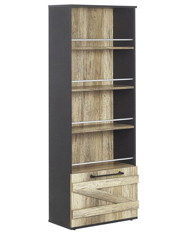 Bookcase Light Wood and Black Particle Board 163 cm Barn Style Beliani
