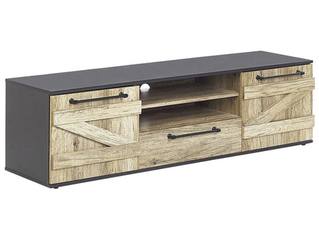 TV Stand Light Wood and Black Particle Board 43 cm Barn Style Beliani