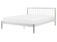 EU King Size Panel Bed White with Light Wood Legs 5ft3 White Metal Frame Slatted Base Retro Scandinavian Beliani